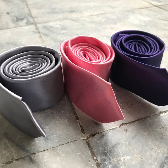 Tie Lot of 3 Ties Men Necktie Purple Gray Pink - Picture 2 of 8